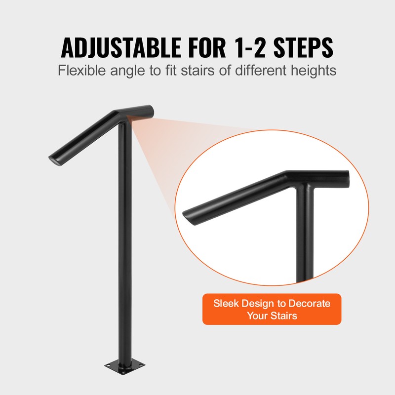 VEVOR 2-Step Handrail Single Post Handrail Round Metal Handrail for Stairs Matte gallery