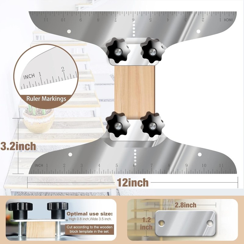 Precision Adjustable Stair Tread Template Tool Set with Level & Measurements gallery