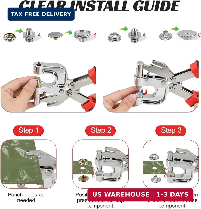 Snap Fastener Tool Kit - Heavy Duty Snap Pliers with Built-in Punching for Canva gallery