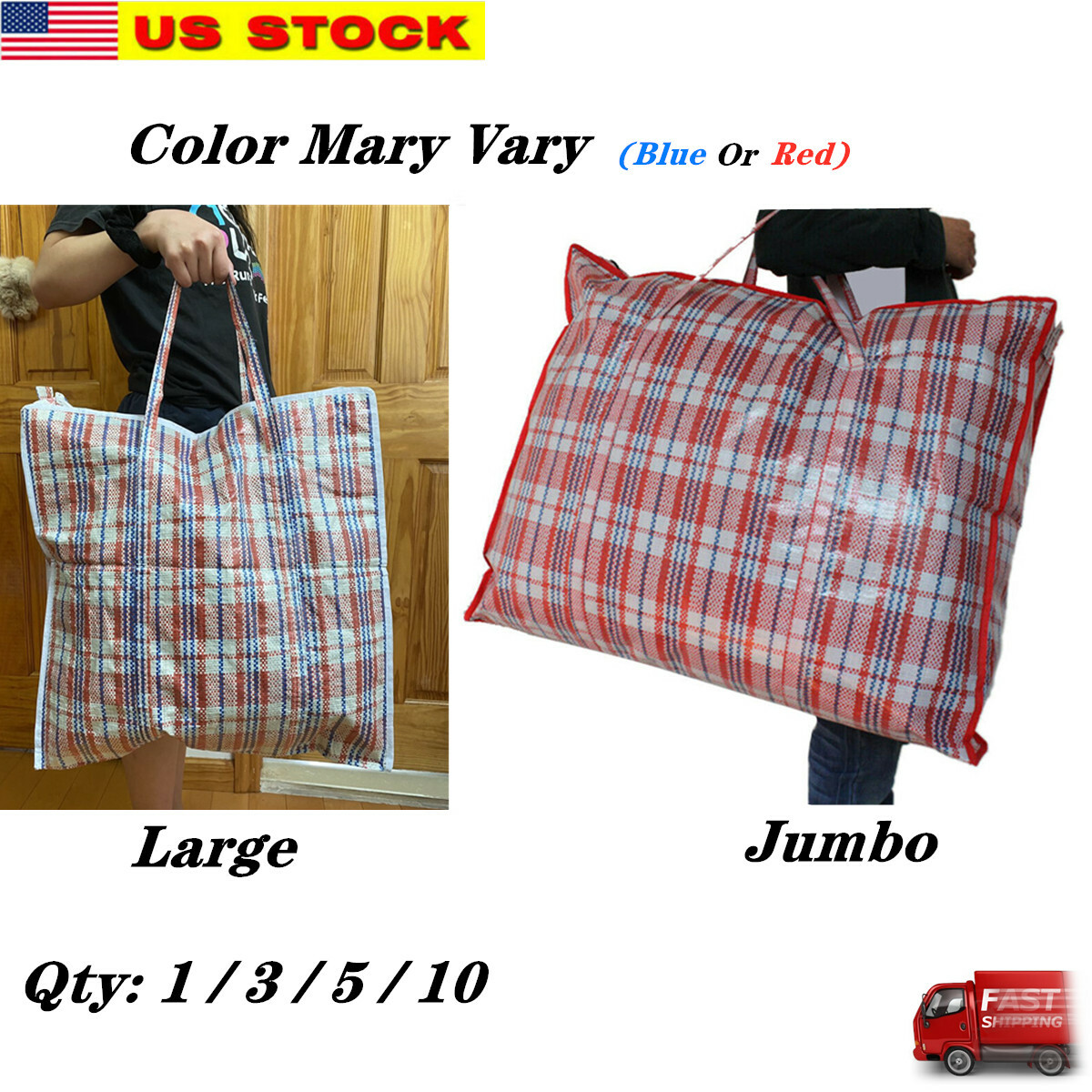 Reusable Large Jumbo plastic Shopping Laundry Moving Storage Luggage Bag Zip gallery