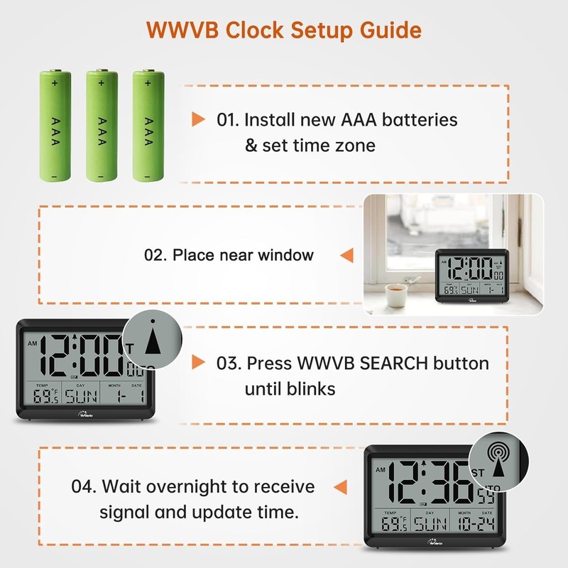 Atomic Clock with Indoor Outdoor Temperature, Self-Setting Wall Clock gallery