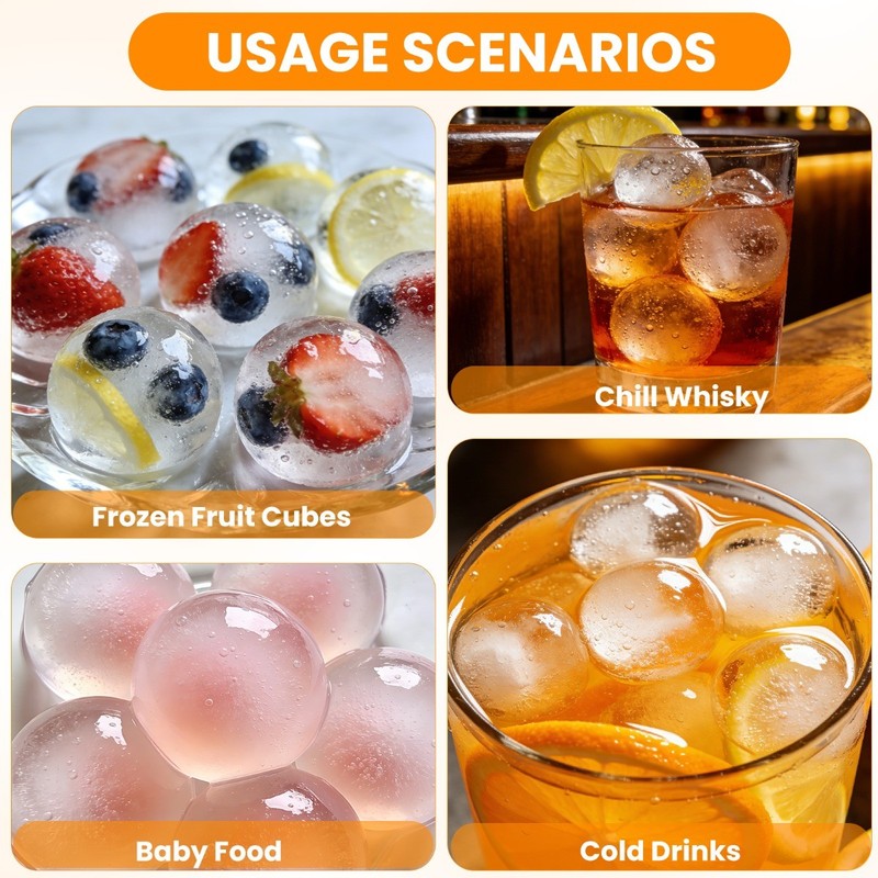 Black Round Silicone Ice Cube Ball Maker Tray 8 Large Sphere Molds Bar Cocktails gallery