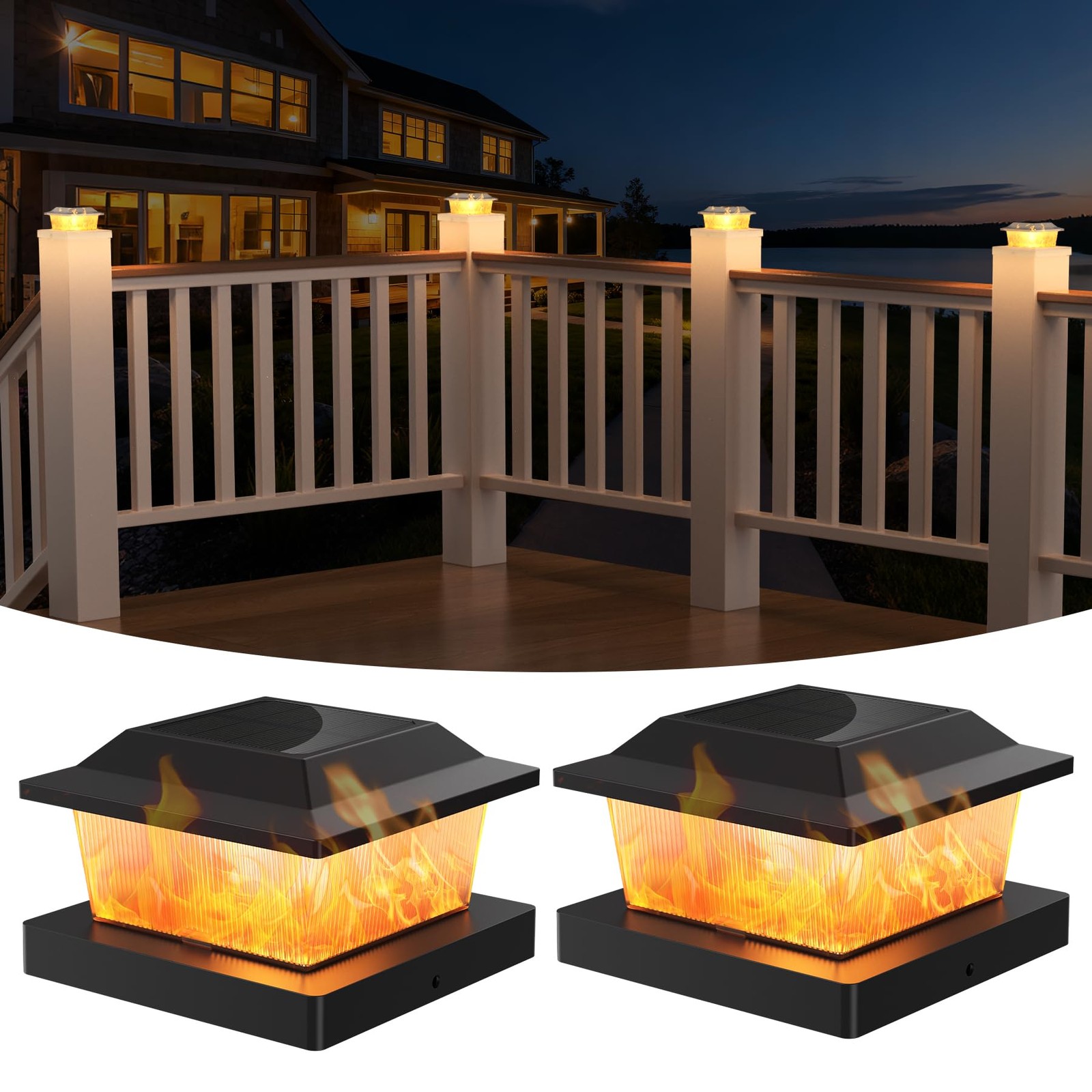 Solar Post Cap Lights, 2 Pack Outdoor Flickering Flame Light Fit for 3.5x3.5 ... gallery
