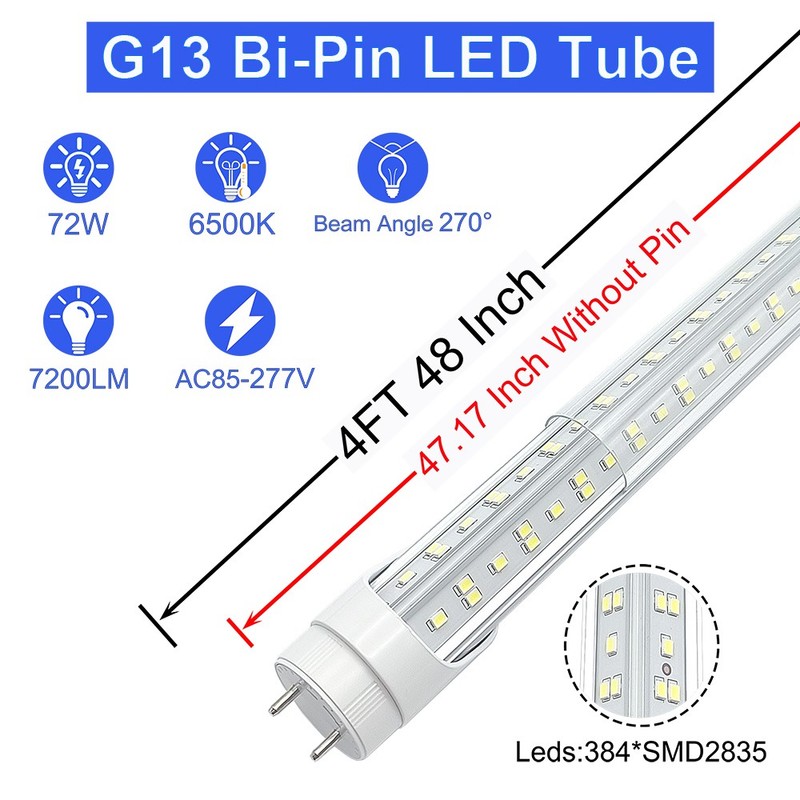 25 Pack T8 4' Led Replacement Fluorescent Tubes, 72W 7200Lm 85-277V 6500K 4Foot gallery