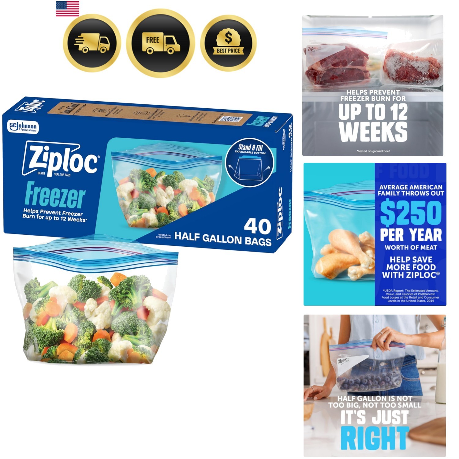Half Gallon Food Storage Freezer Bags, Easy Open and Close, 40 Bags Total gallery