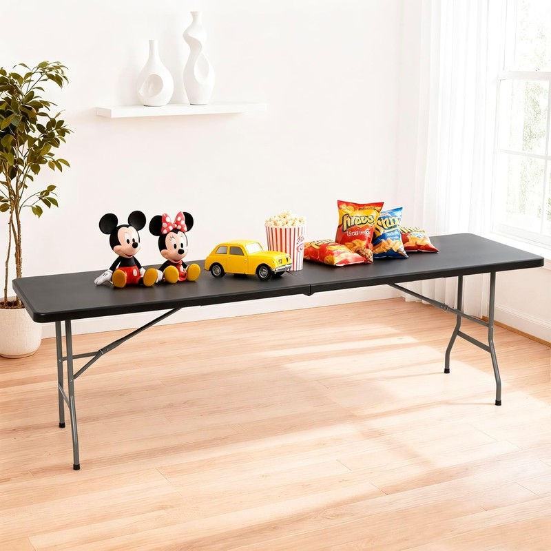 8FT Folding Table Half Portable Foldable Table Picnic Table for Office Home Camp gallery