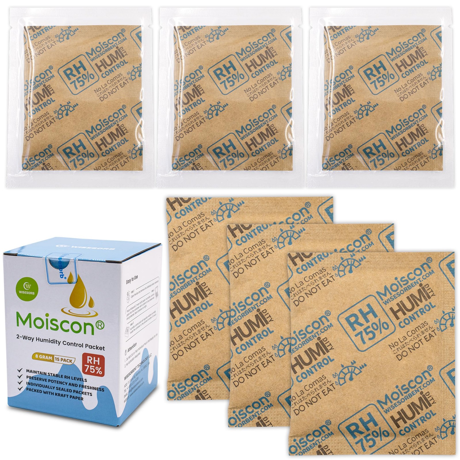 75% RH 8 Gram Two-Way Humidity Control Packs 15 Pack Moisture Packets Small gallery