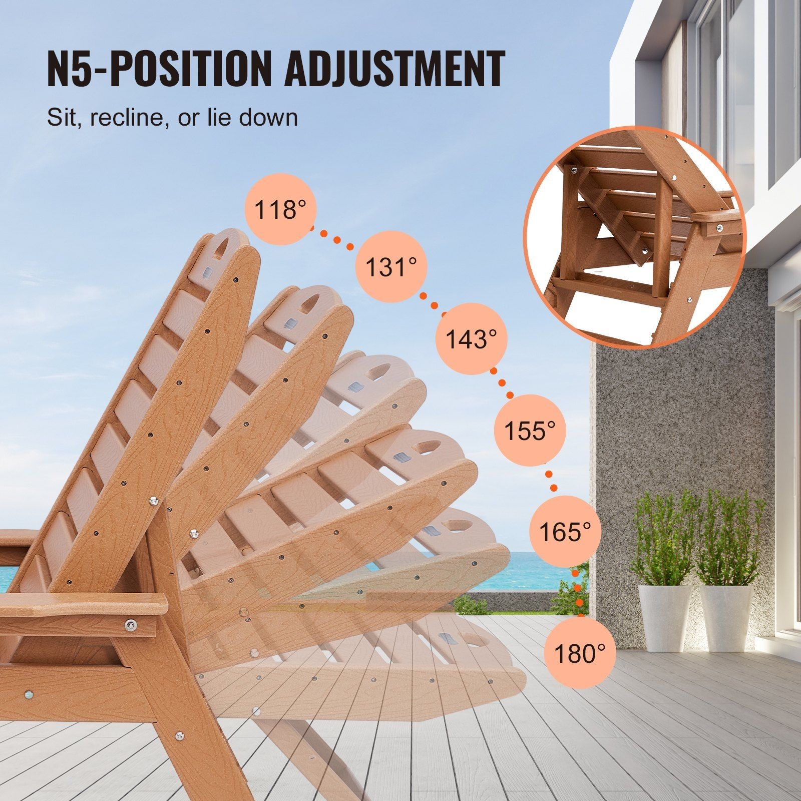 400lb Capacity Brown HDPE Chaise Lounge 6-Position Adjustable gallery