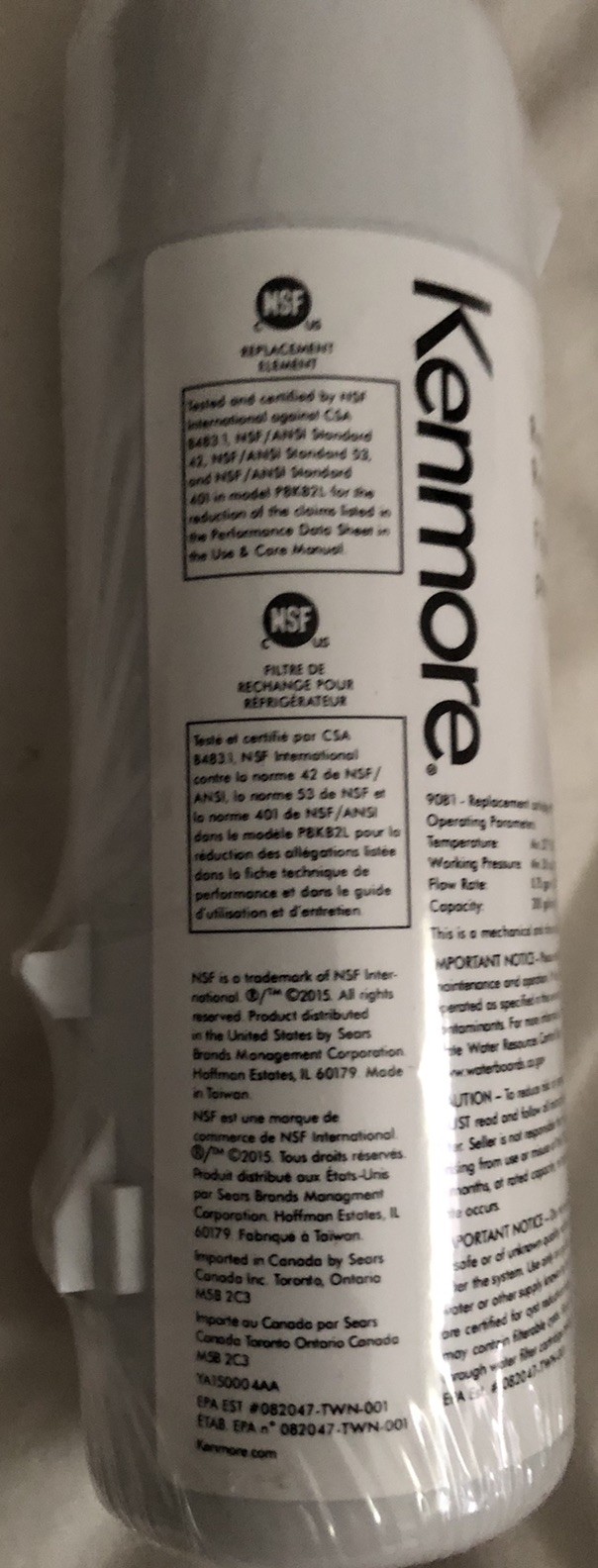 Kenmore 9081 Refrigerator Water Filter - White Factory Sealed No Box New gallery