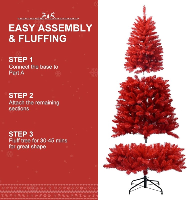 6ft Artificial Red Christmas Tree Halloween Xmas Tree Holiday Indoor Decor gallery