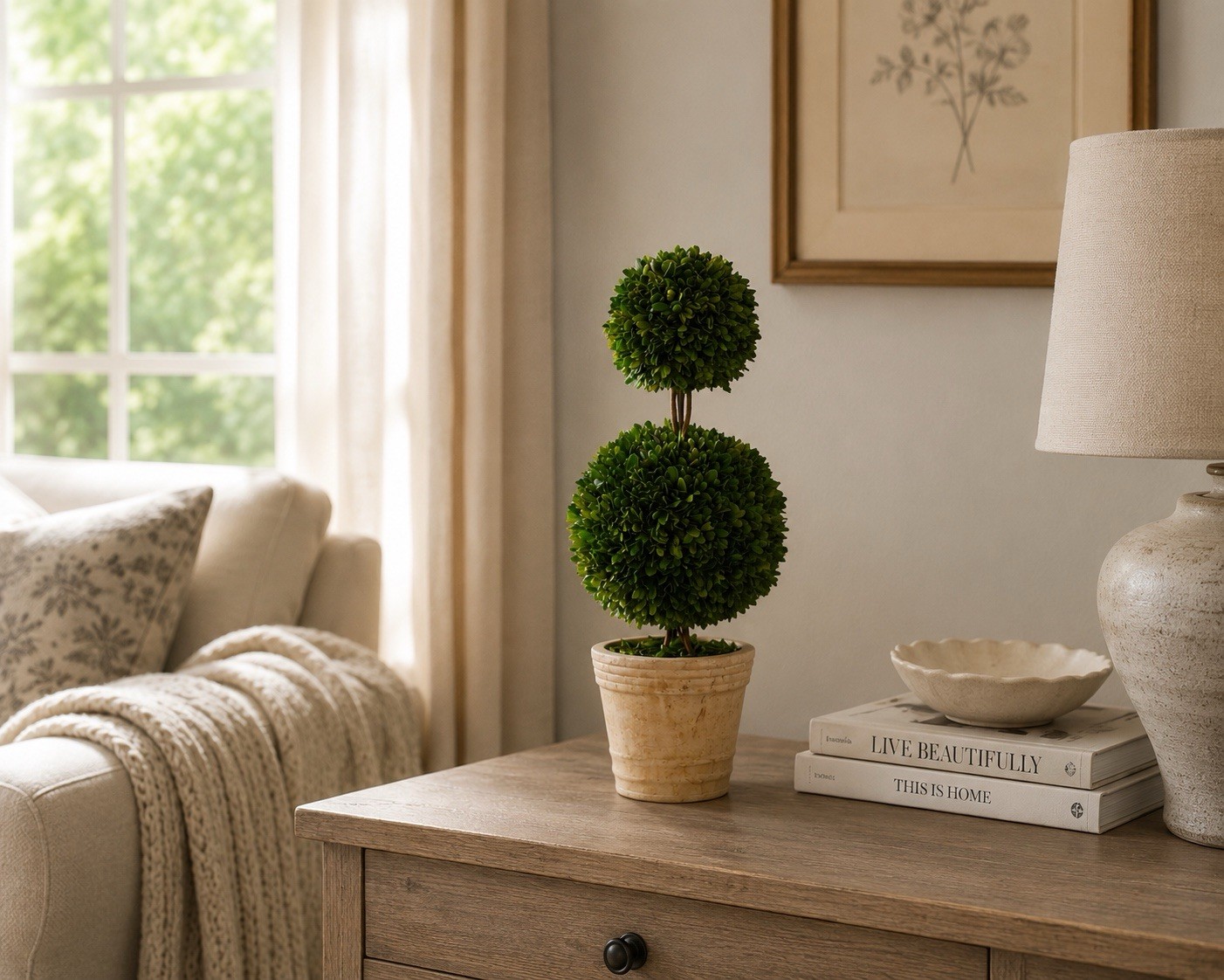 2.5’ Preserved Boxwood Double Ball Topiary Tree UV Indoor/Outdoor. Retail $145 gallery