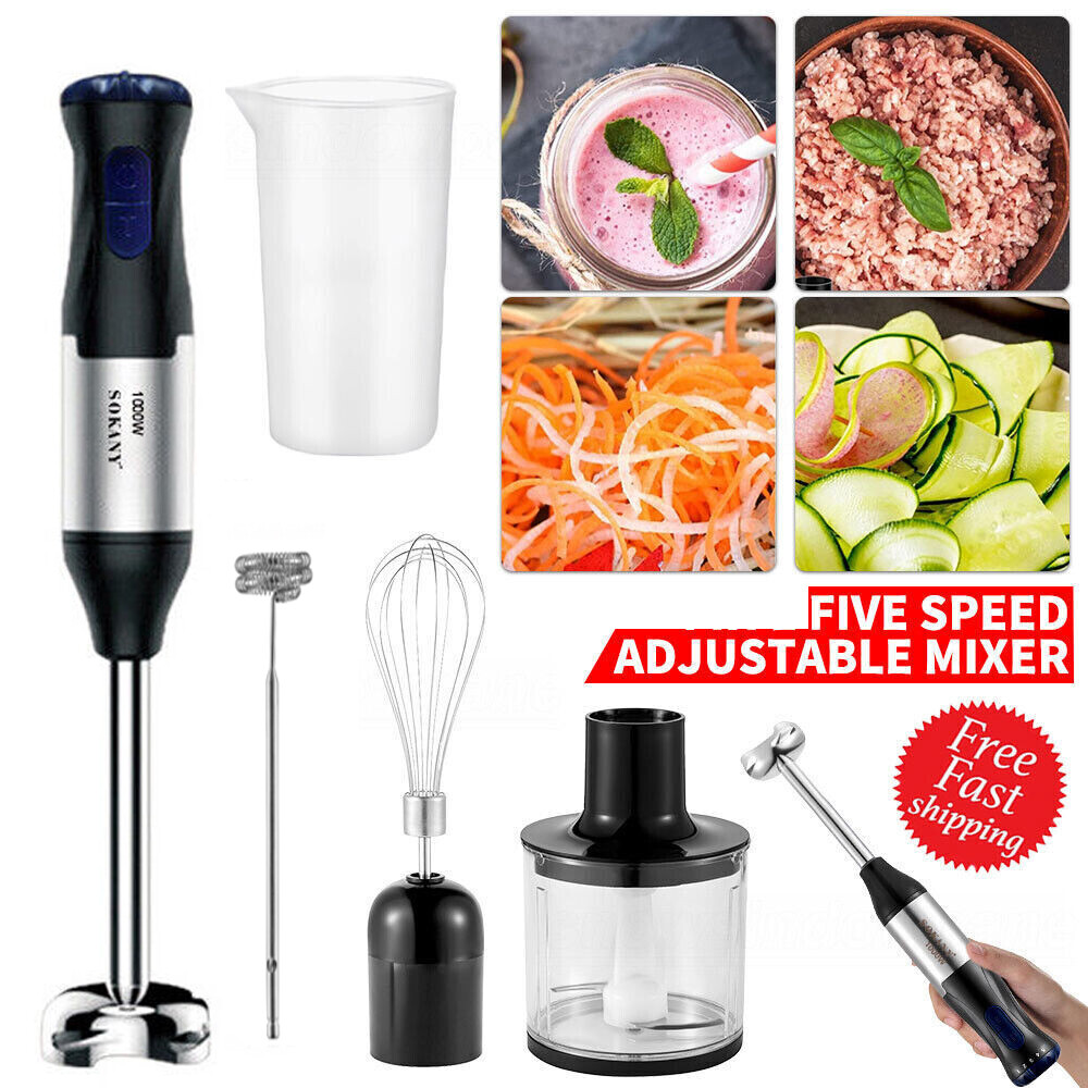 1000W 5-in-1 Immersion Blender Handheld 5-Speeds Food Hand Blenders Chopper US gallery