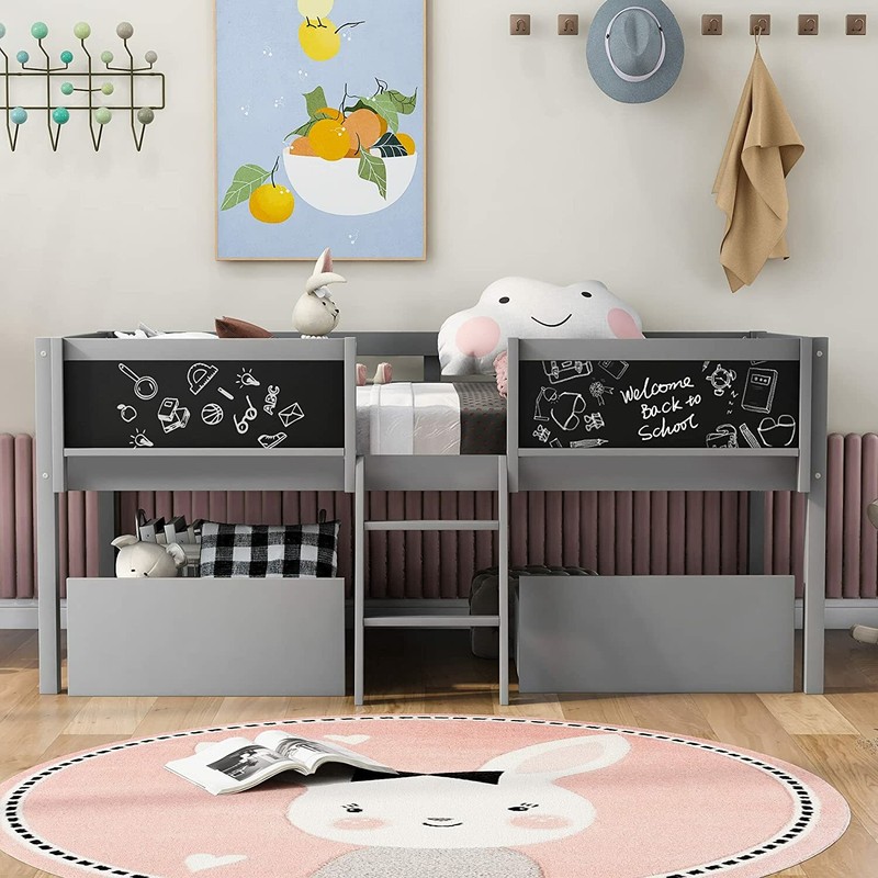 Solid Wood Loft Bed w/ Storage Drawers or Shelves Platform Bed Frame Bedroom Set gallery