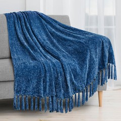 Soft Chenille Knitted Throw Blanket Decorative Fringe for Bed Sofa Couch Chair