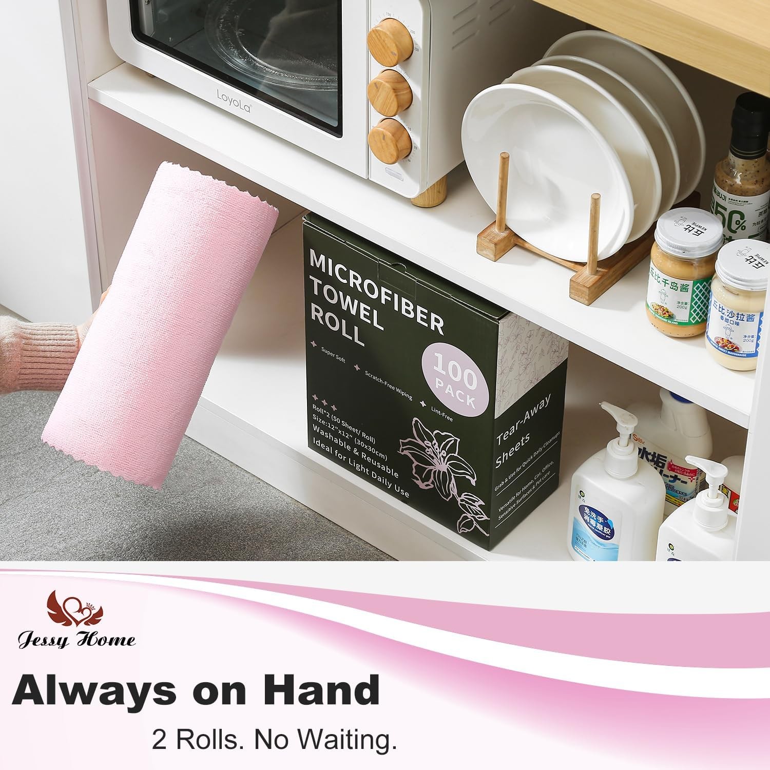 2 Roll Reusable Paper Towels, 100 Sheets Tear Away Microfiber Cloths, Lint Free gallery