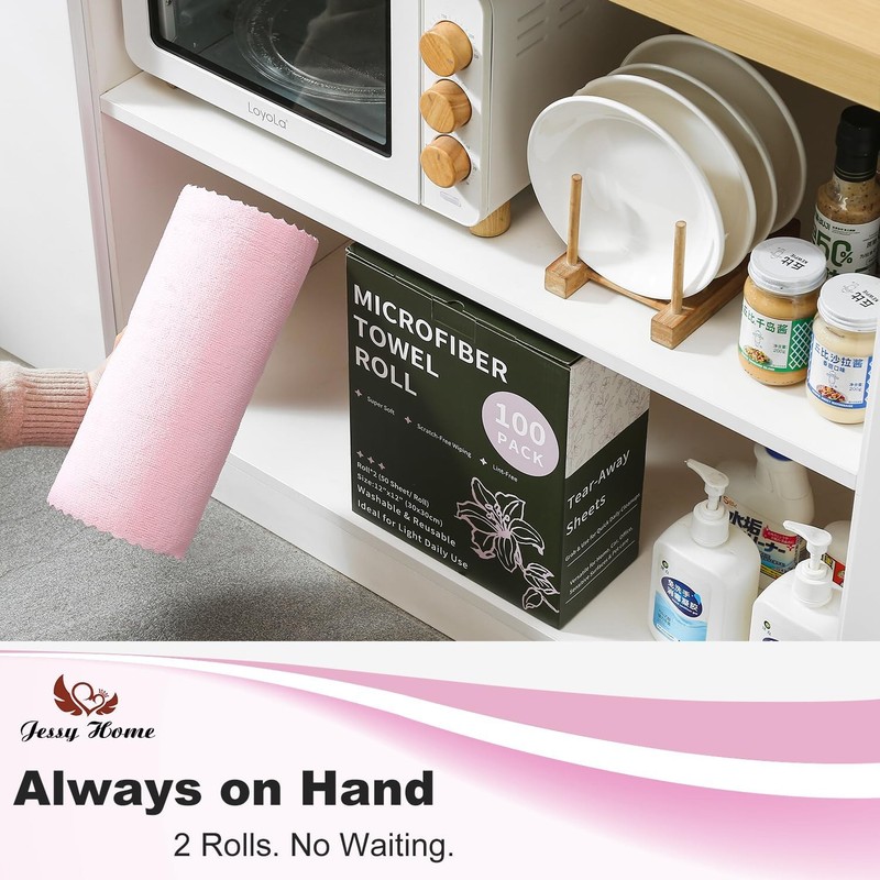 2 Roll Reusable Paper Towels, 100 Sheets Tear Away Microfiber Cloths, Lint Free gallery