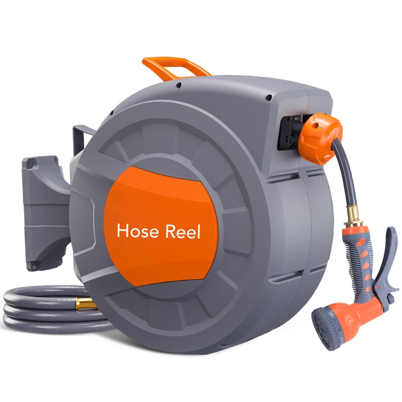 1/2 in x 100 ft Wall Mounted Retractable Water Hose Reel with 9 Sprayer Nozzle gallery