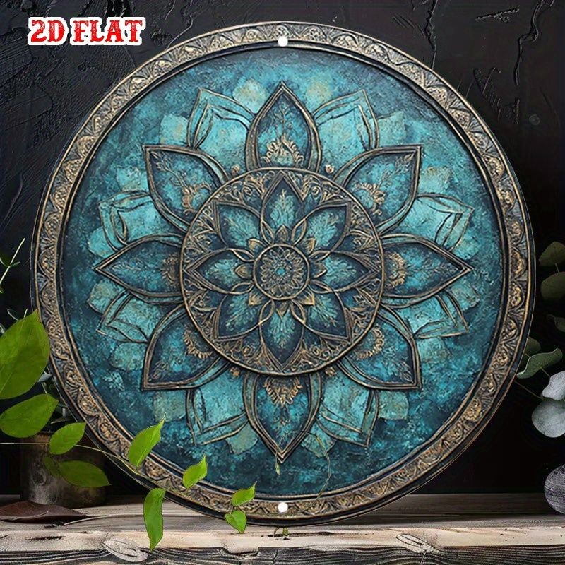 Turquoise Mandala Round Metal Sign Bohemian Yoga Room Wall Art Decoration Gift gallery