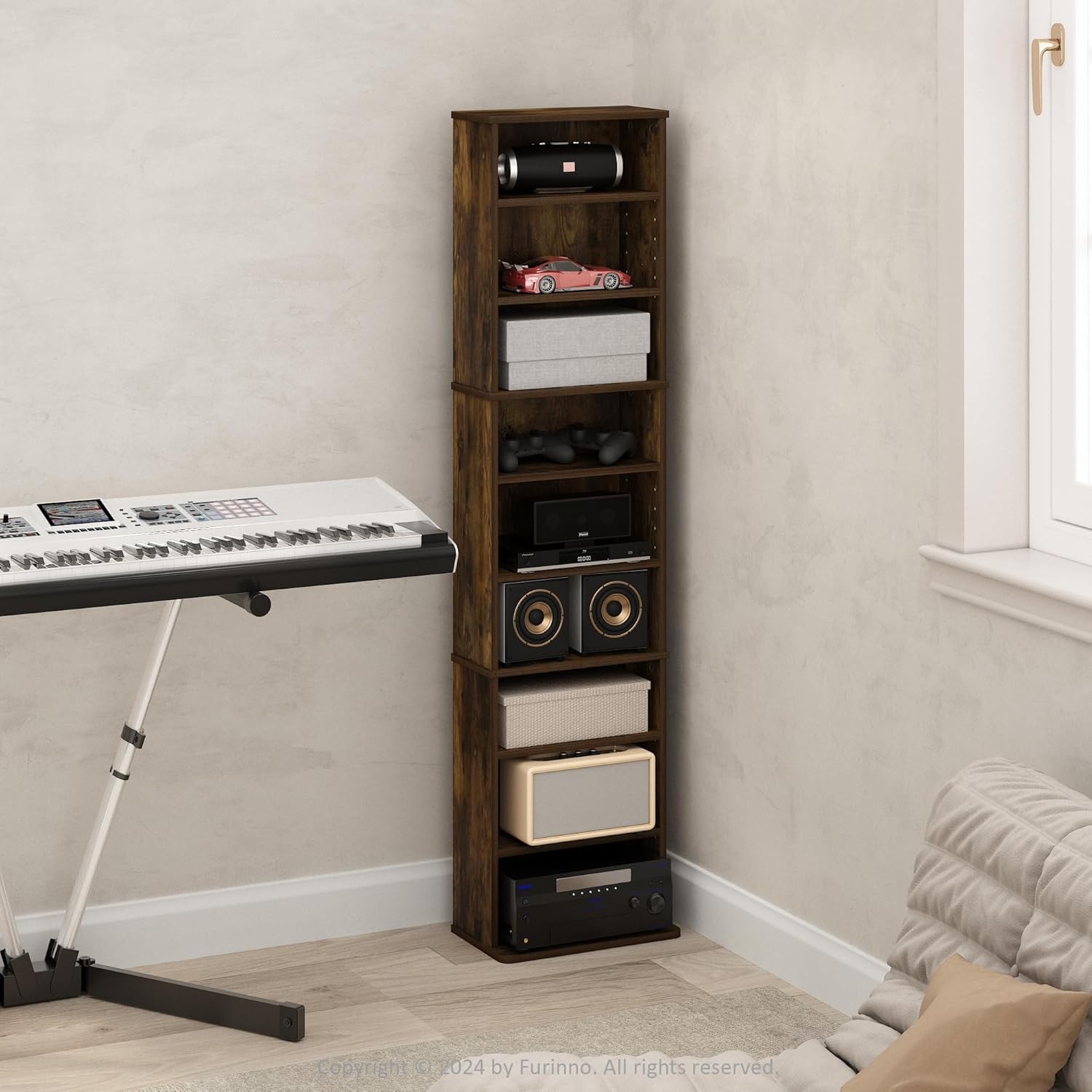 9-Shelf Media Storage Tower Rack Adjustable Shelves DVD CD Organizer gallery