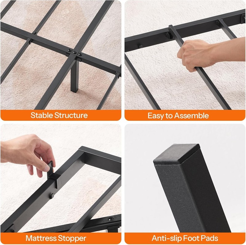 Full Size Floating Bed Frame with LED Lights Charging Ports Metal Platform Black gallery
