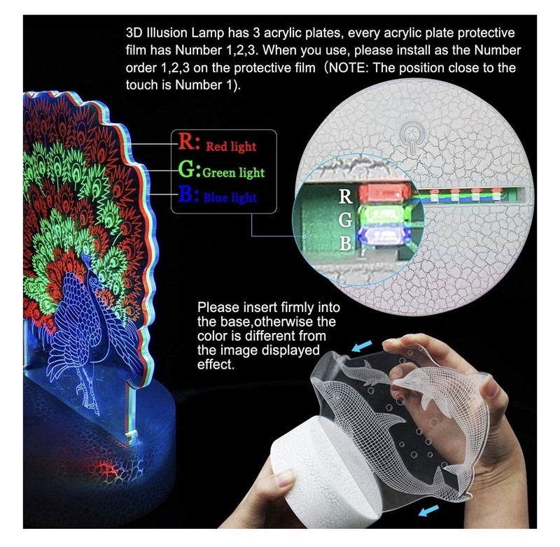3D Lamp Illusion Night Light. Peacock. Uses USB Or Batteries. New In Box! gallery