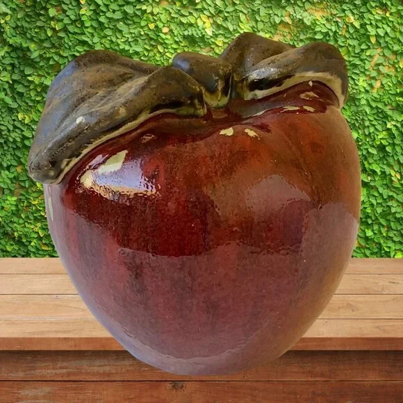 Ceramic Red Apple Fruit Pottery Decoration Green Stem Hand Painted gallery