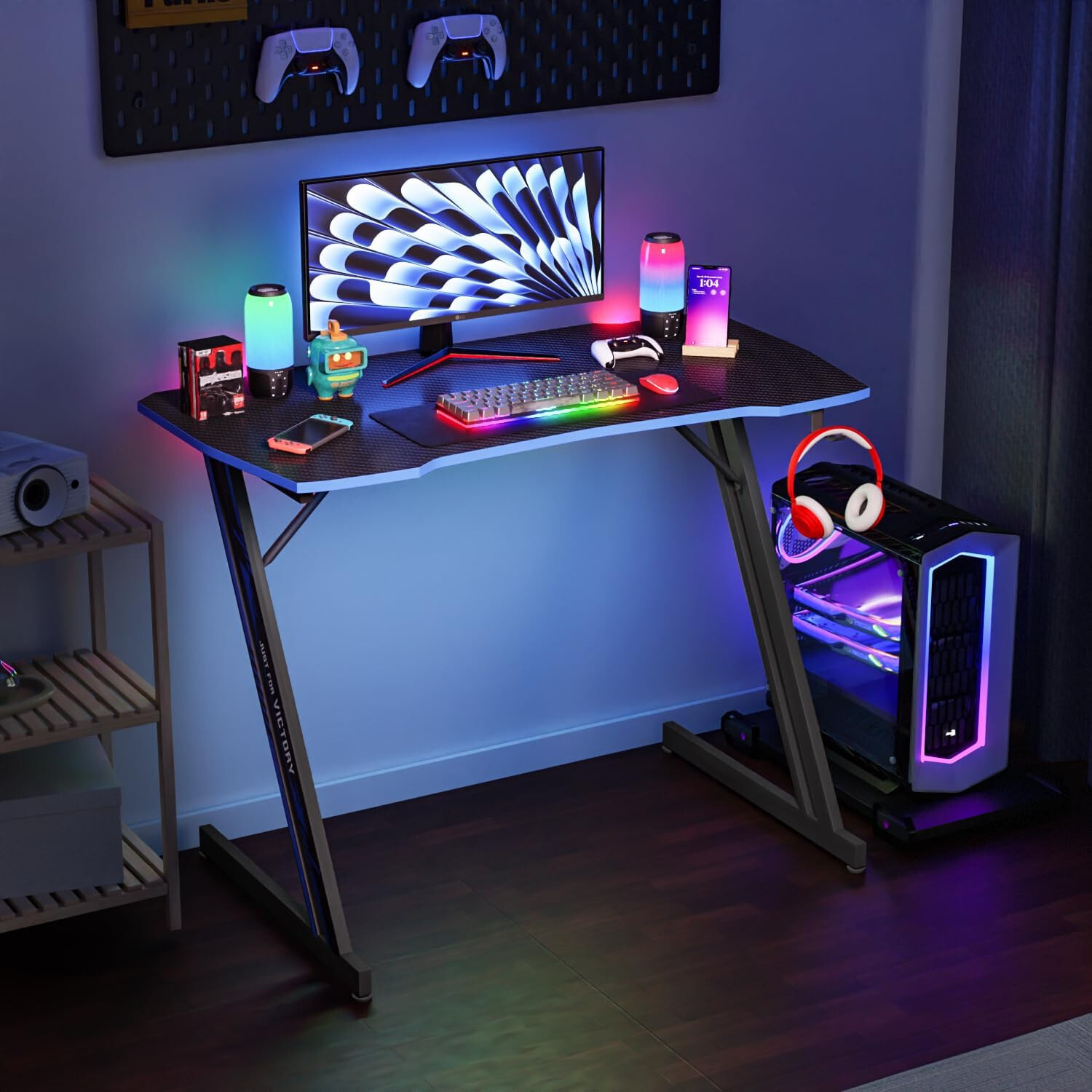39 Inch Z-Shaped Gaming Desk Computer Desk for Home Office with Headphone Hook gallery