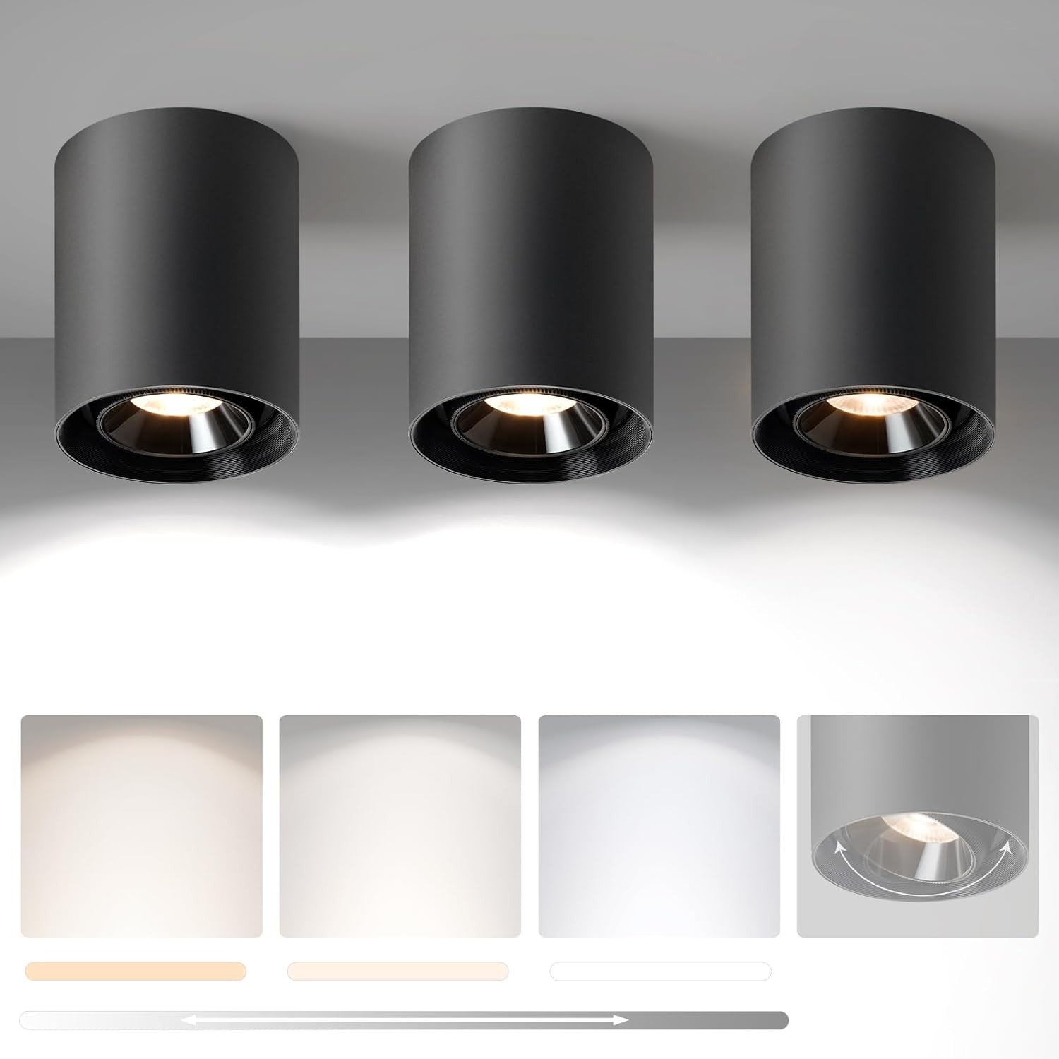 Modern LED Ceiling Light 3-Pack Black Dimmable 20W 1300LM 3000K–6000K Flush Moun gallery