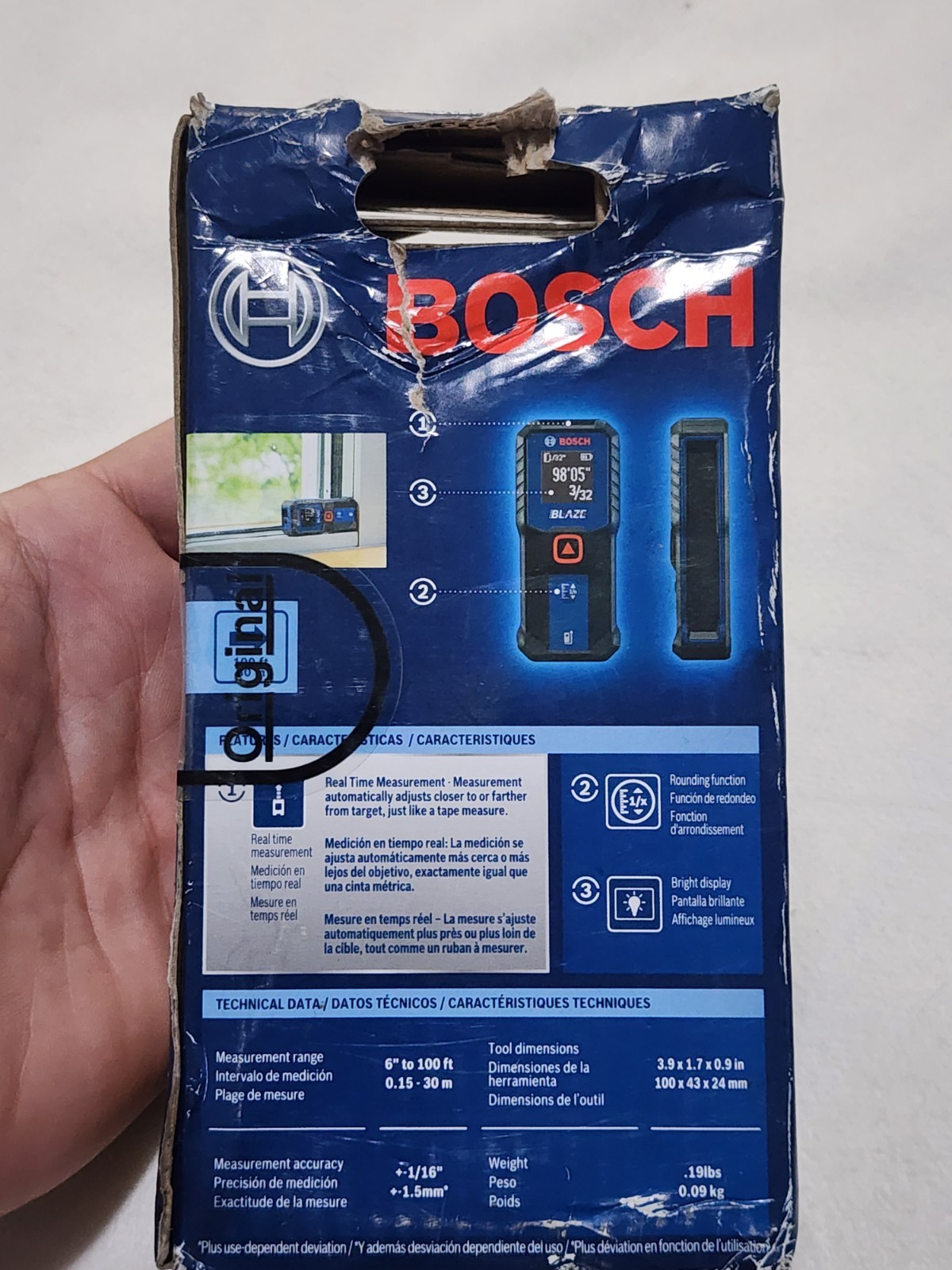 Bosch Blaze 100ft Backlit Laser Measure - Blue (GLM100-23) NEW PACKAGE DISTRESS gallery