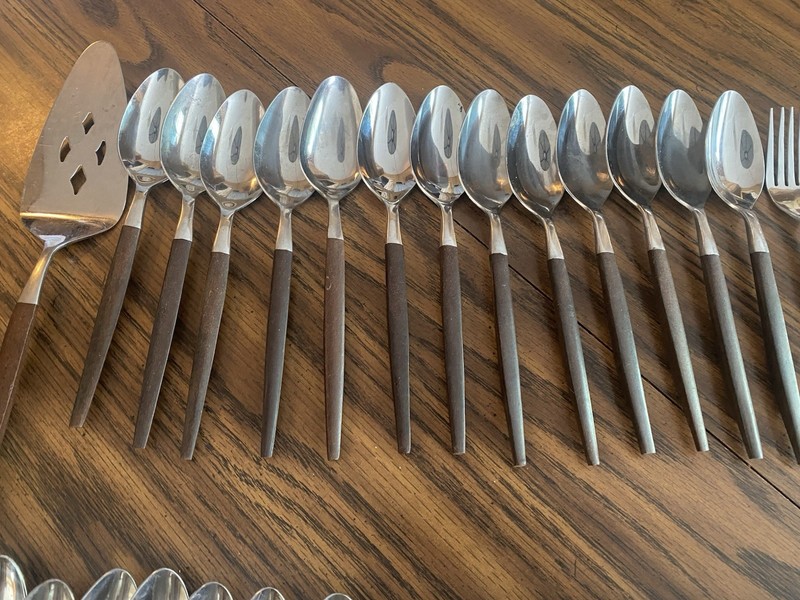 HUGE 76 Pc ECKO ETERNA Forged Stainless Japan Wood Handle VINTAGE Silverware Lot gallery