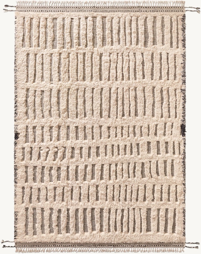 Dashed lines appear hewn into Allali's plush pile, the meditative grid of free
