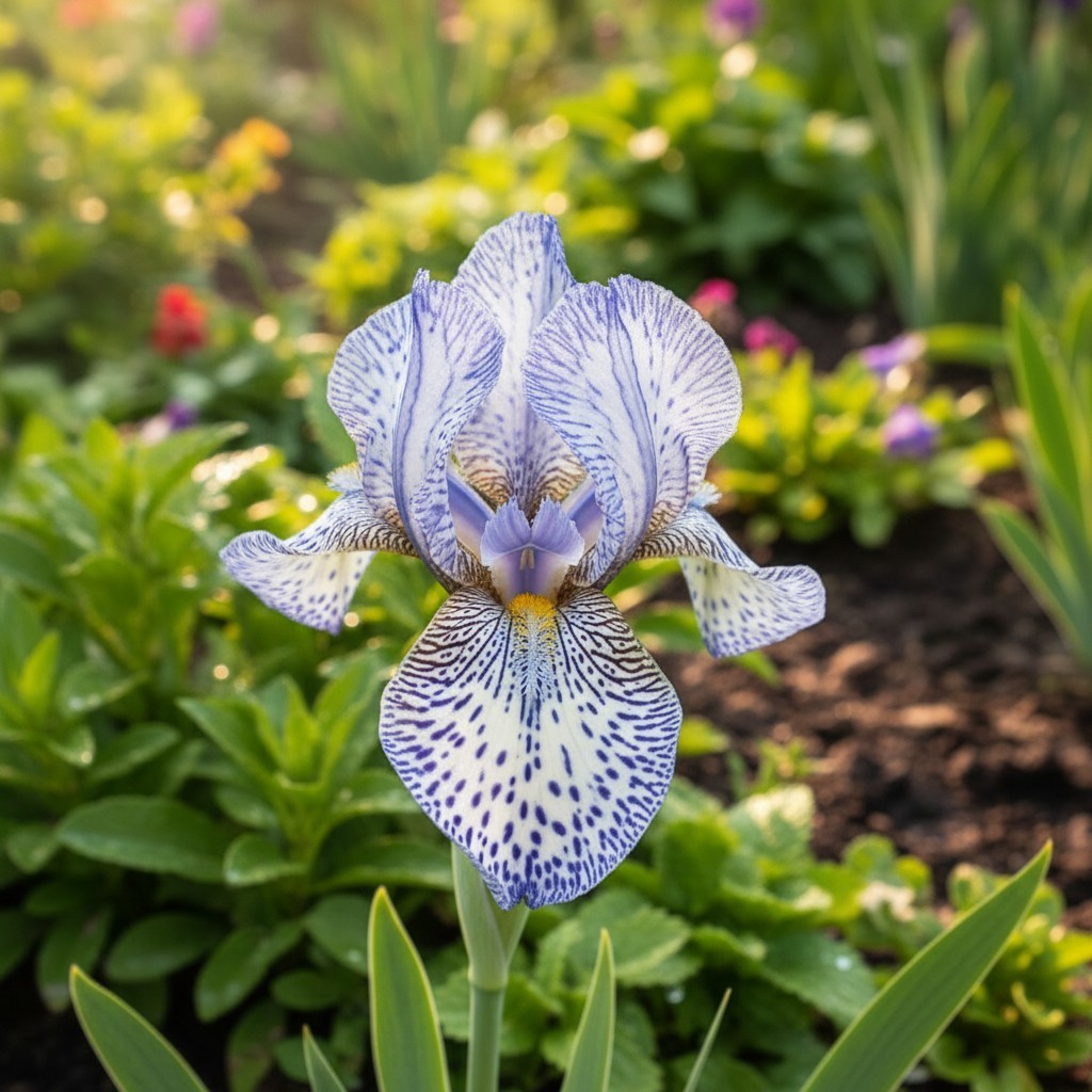 45 Blue Porcelain Bearded Iris Seeds – White & Blue Spotted Petals gallery