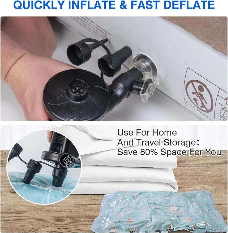 12V Electric Air Pump for Inflatables Air Mattress Pool Raft Bed, Boat, FastUS,- gallery