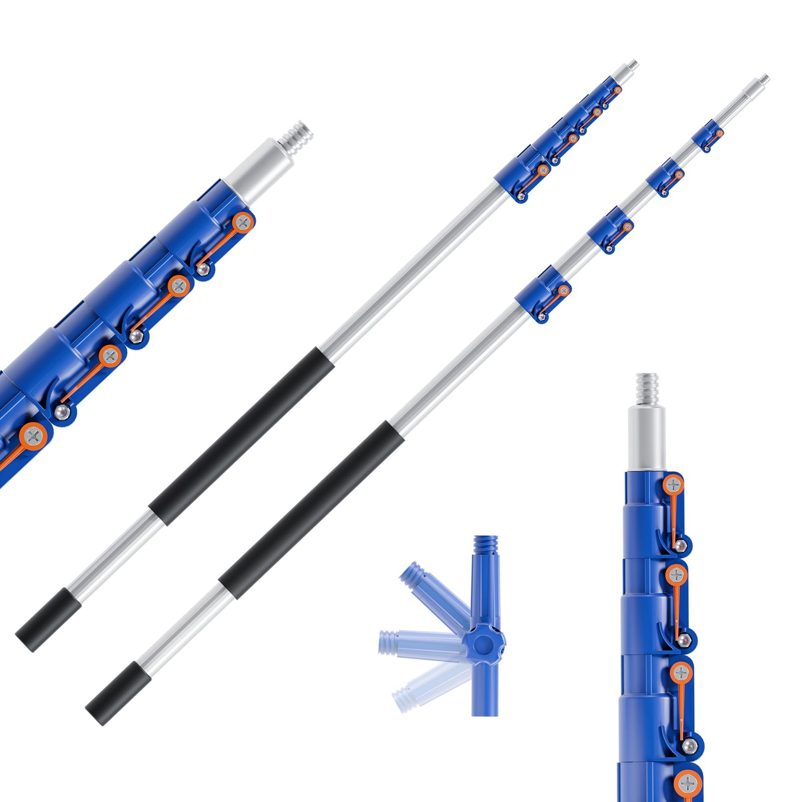 Telescoping Extension POle, 6-24FT Multipurpose Extendable POle - SILVER/ORANGE gallery