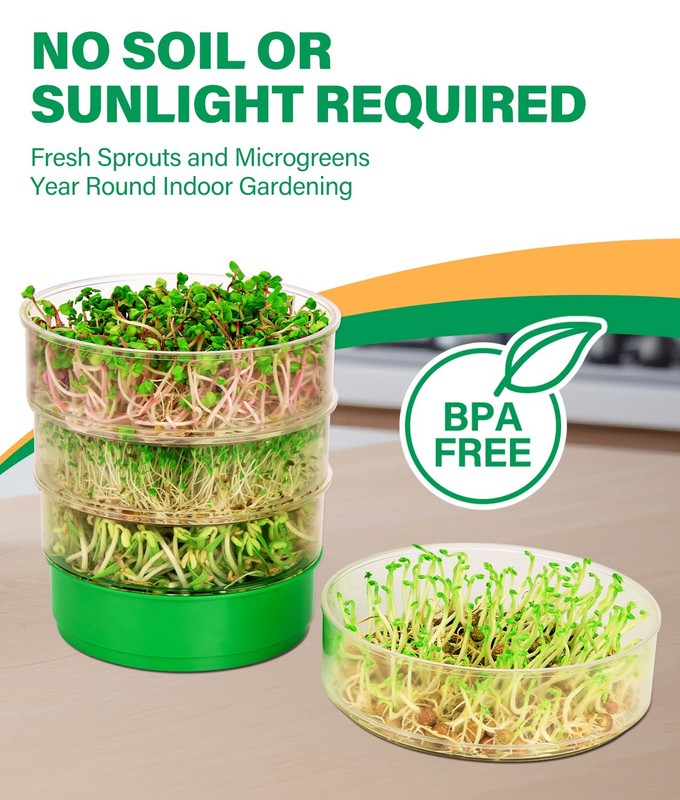 HK Stackable Seed Sprouting Kit, 4-Tier Microgreens Growing Kit with Drain Holes gallery