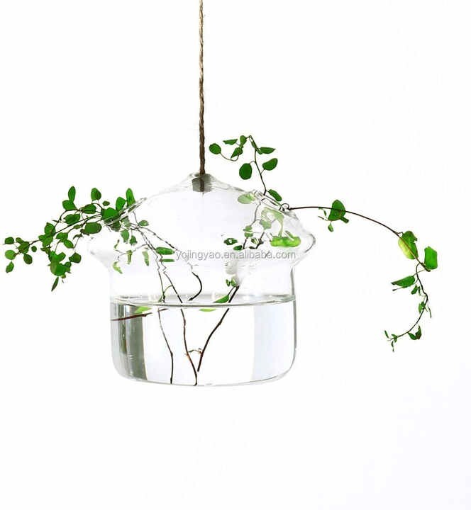 2 Pack Mushroom Shaped Hanging Glass Flower Planter Vase Terrarium Container for gallery