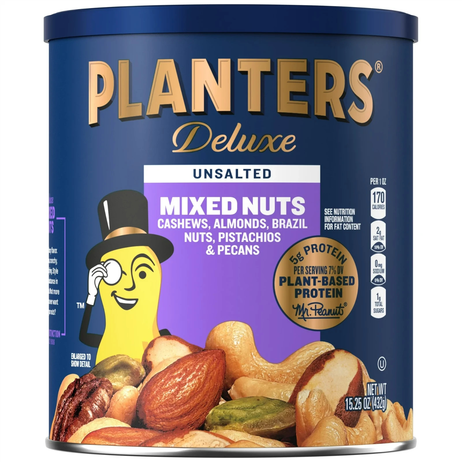 PLANTERS Deluxe Unsalted Mixed Nuts, Party Snack 15.25 oz Can gallery