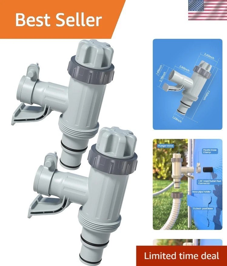 Durable 1.25" Pool Hose Adapter Set with Plunger Valves for Easy Installation