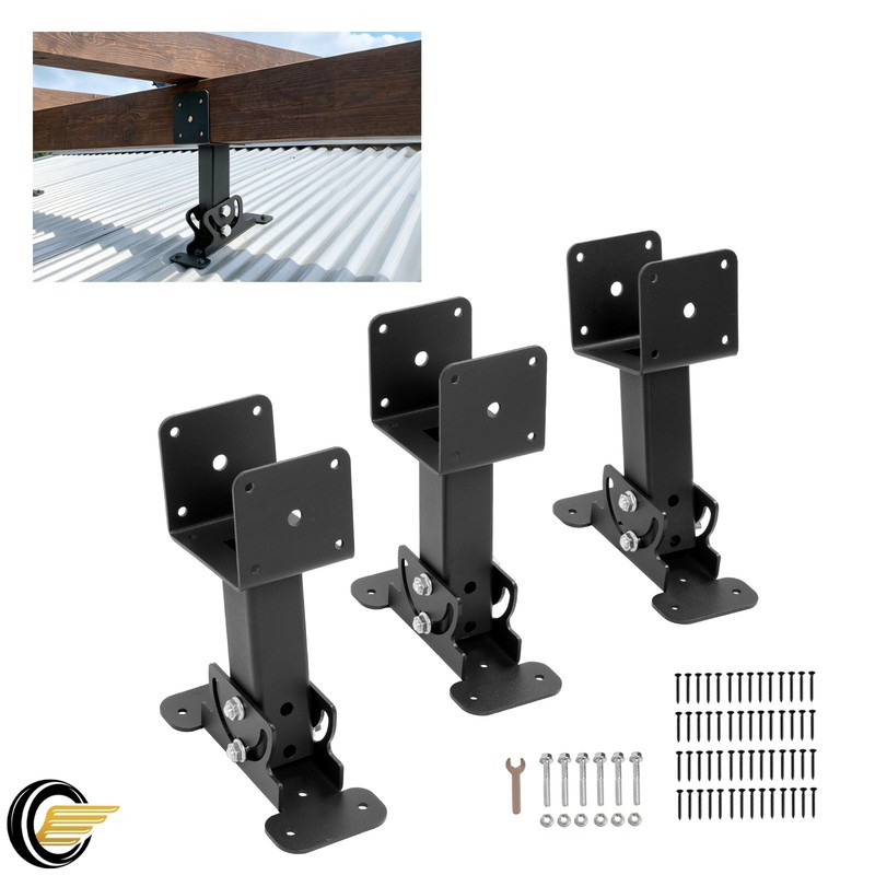 3Pcs Adjustable Roof Riser Brackets Pergola Beam Brackets For 3-1/2" Wood Post gallery