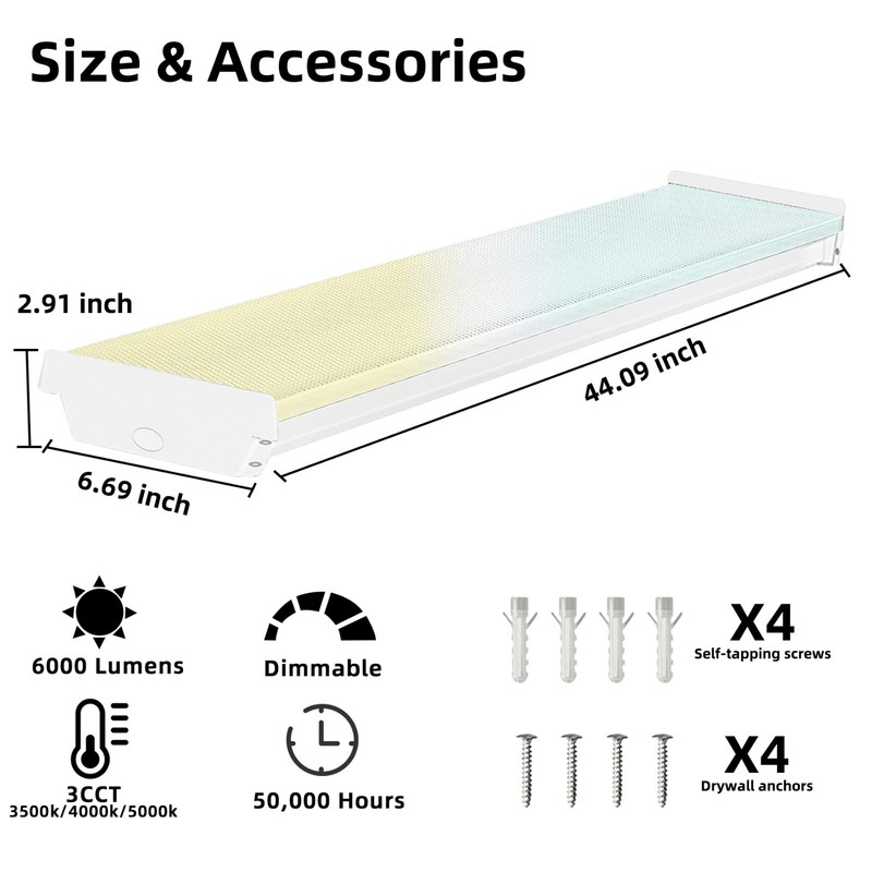Dimmable 4FT LED Wraparound Light, 3 CCT 3500K/4000K/5000K,4 Foot Led Shop Light gallery