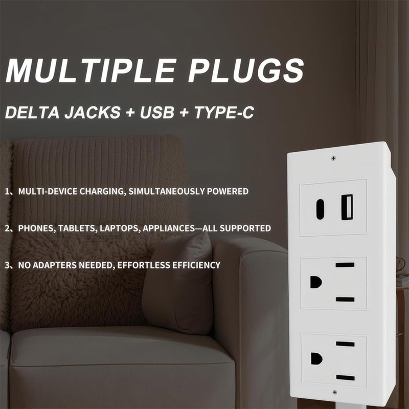 Rotating Outlet Extender with USB-A, USB-C & 2 AC Outlets - 180° Swivel, 1pc gallery