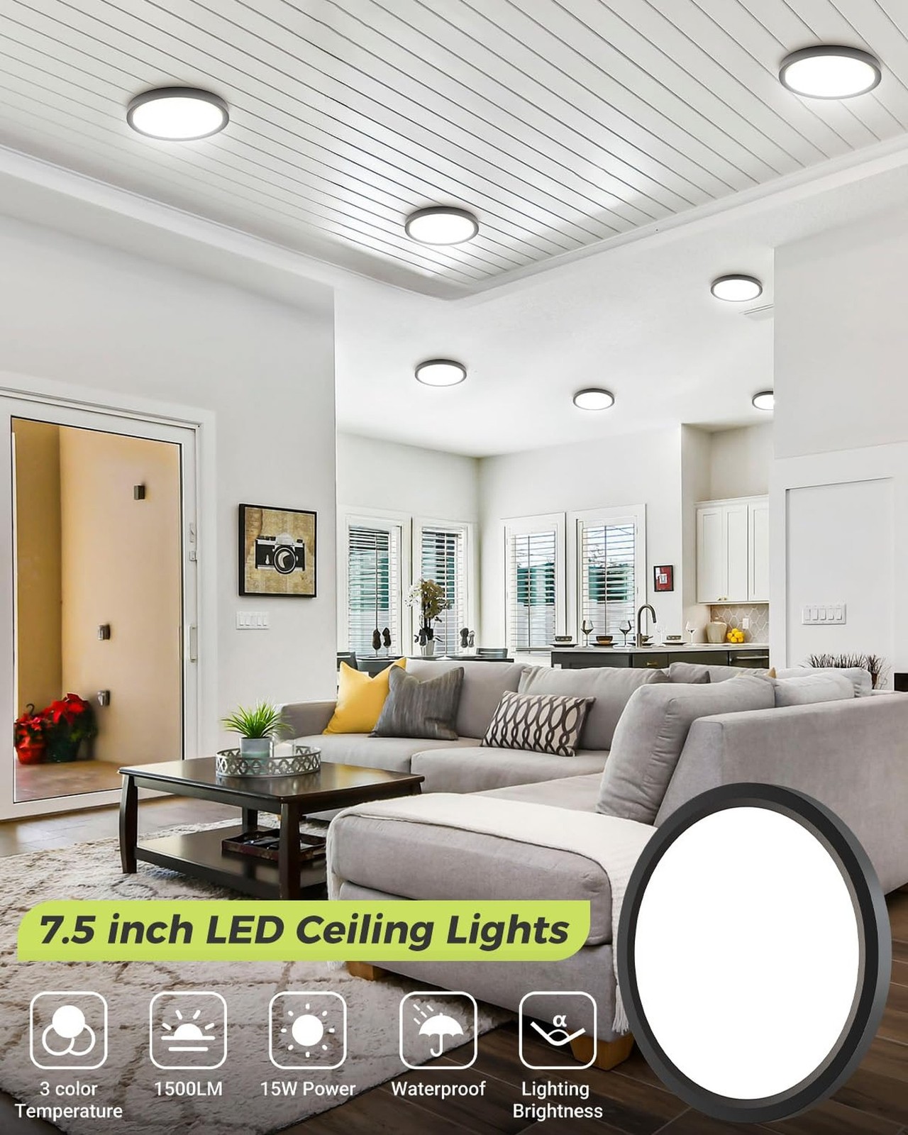 6PACK LED Flush Mount Ceiling Light, 3CCT Selectable 3000K-4000K-6500K & 100W... gallery