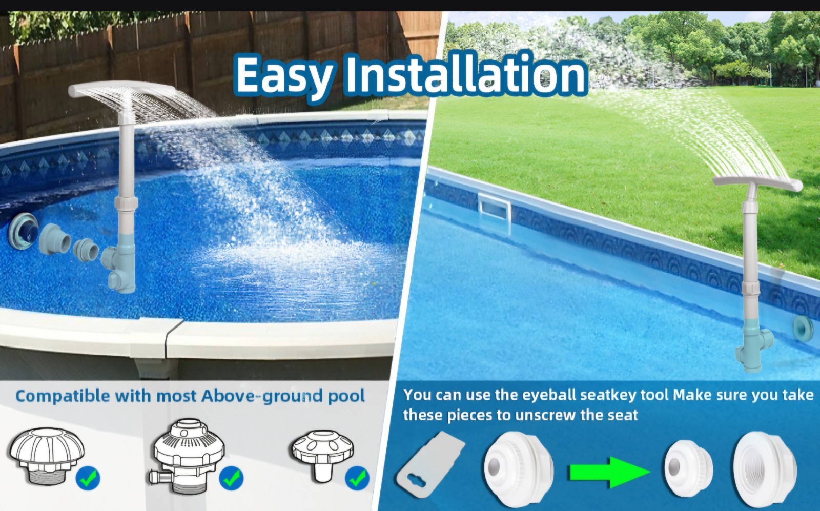 Universal Pool Fountain Kit Above Ground & In-Ground Pools Adjustable Spray Head gallery