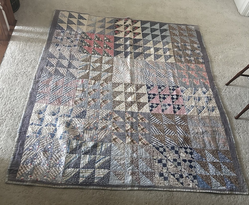 Quilt Patchwork Full VTG Old Utilitarian Folk Art Hand Quilted Homemade