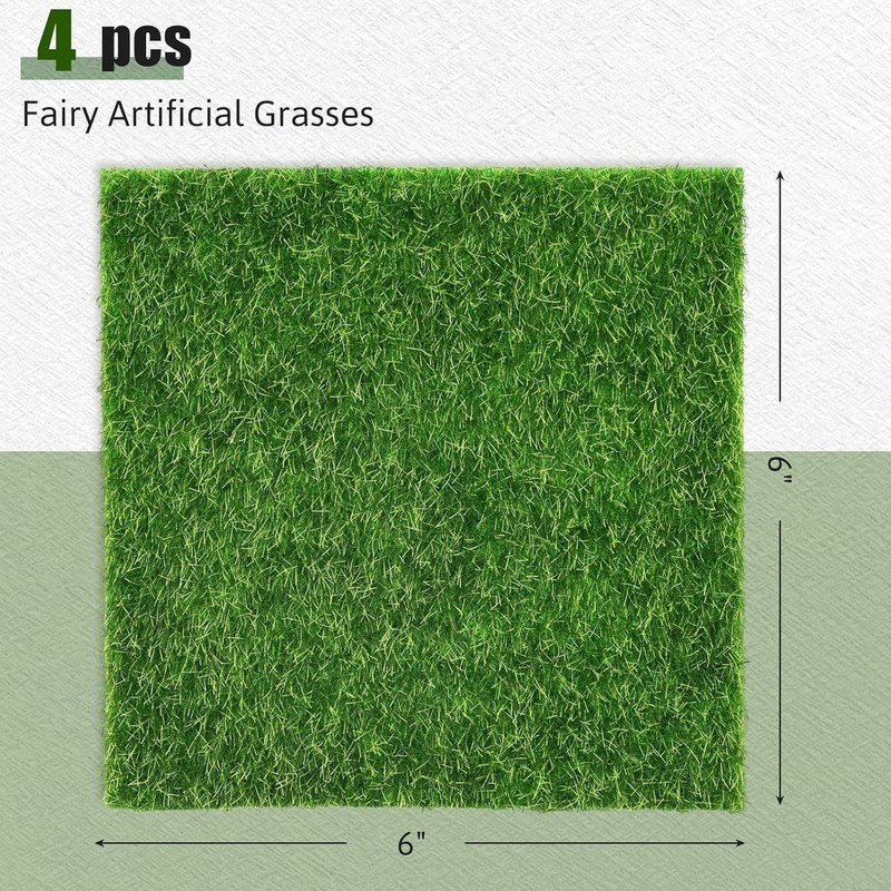Versatile 6"x6" Artificial Grass for Dollhouse Decor and Fairy Gardens - 4 Pack gallery