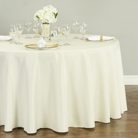 120 in. Round Polyester Tablecloth for 60 in. Table, 33 Colors for Wedding Party gallery