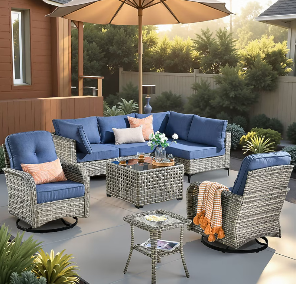 weaxty Lotus Outdoor Sectional Set Blue Cushions Free Shipping New Deal gallery