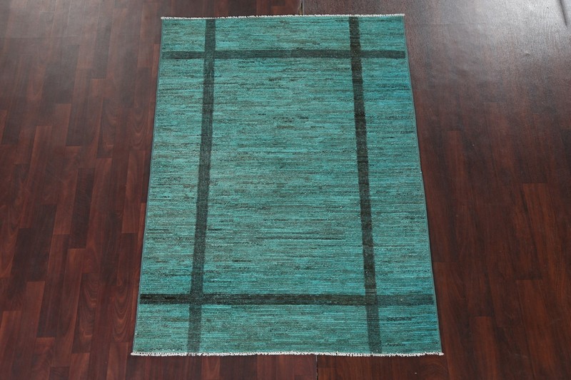 Geometric Modern Gabbeh Kashkoli Oriental Area Rug Hand-knotted TEAL GREEN 5'x6' gallery