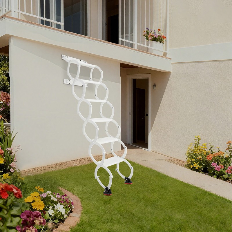 Attic Loft Pull Down Ladder 6 Step Wall Mounted Folding Loft Ladder Stairs White gallery