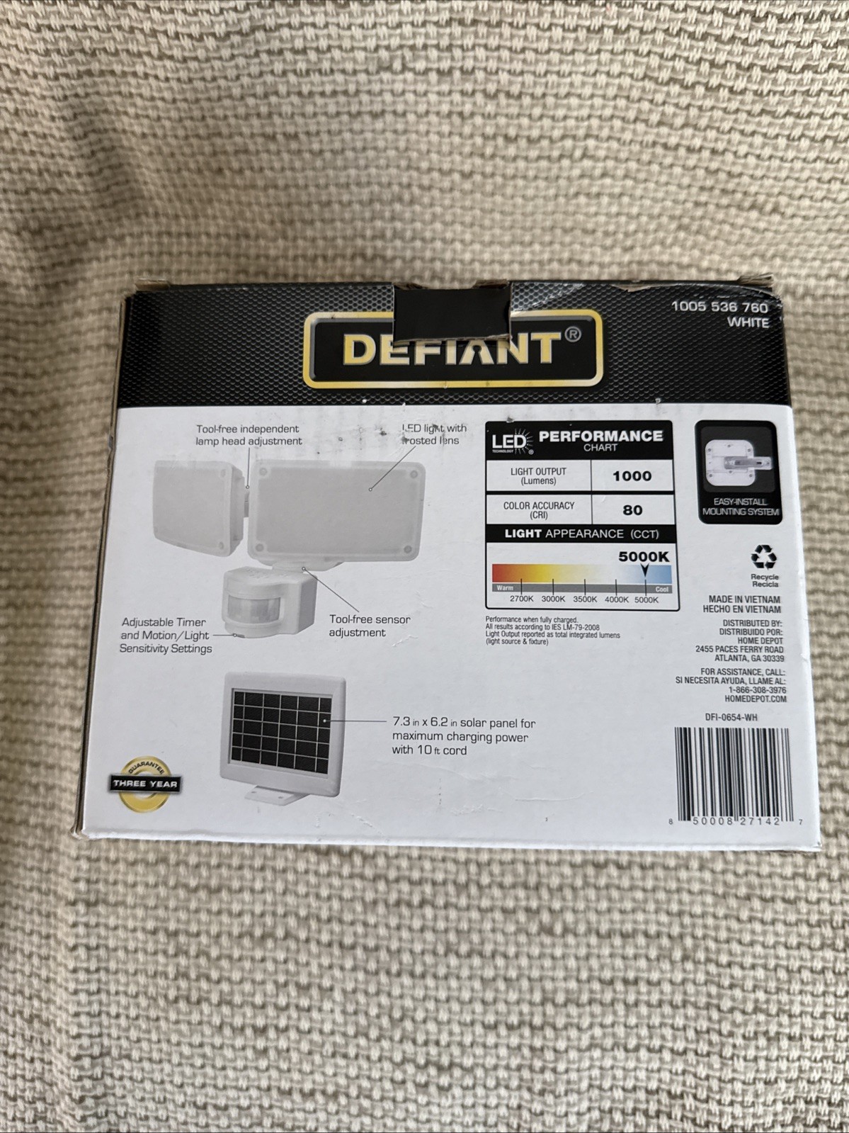 Defiant Solar Motion Sensor LED Flood Light 1000 Lumens White DFI-0654-WH gallery